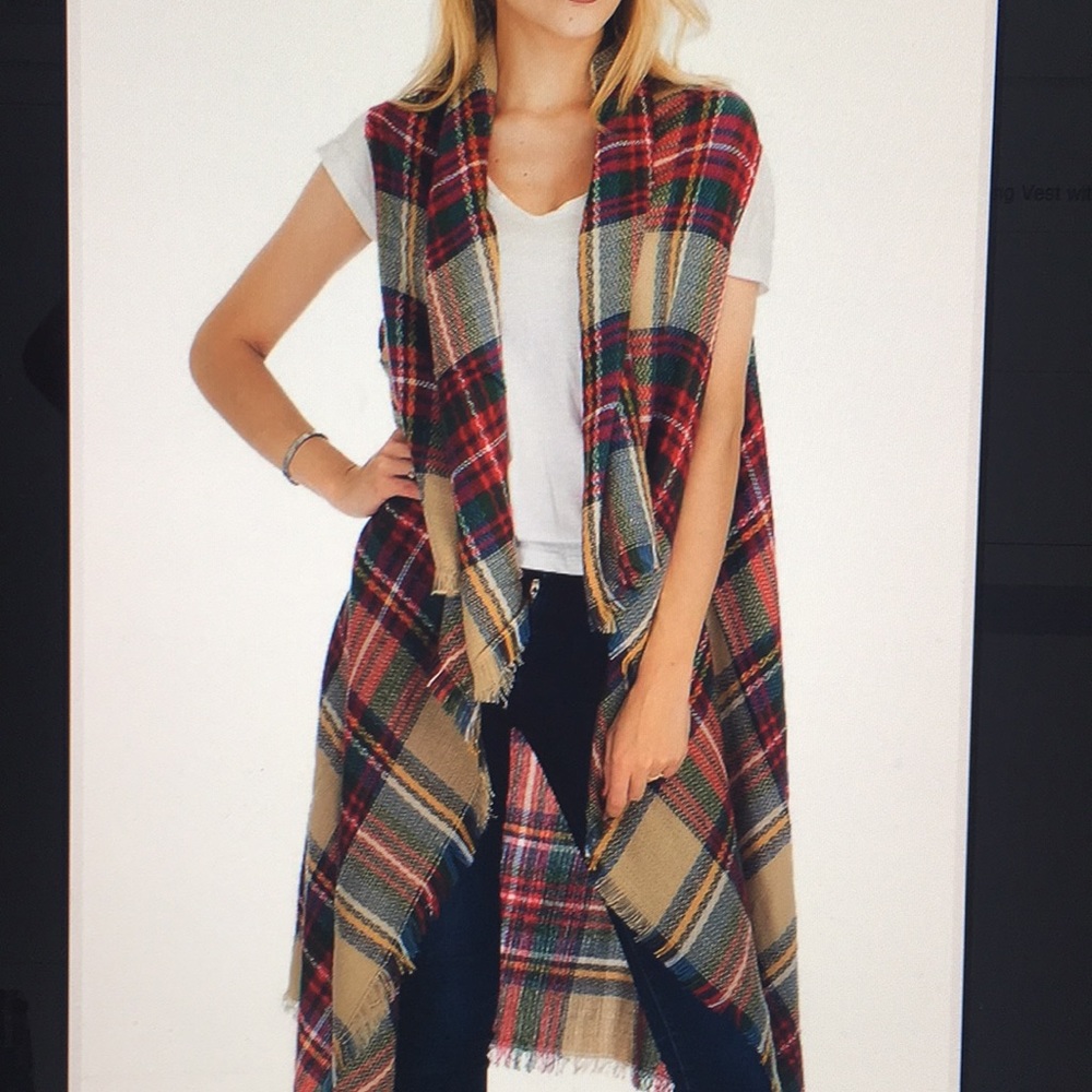 Women’s Plaid Blanket Scarf Vest